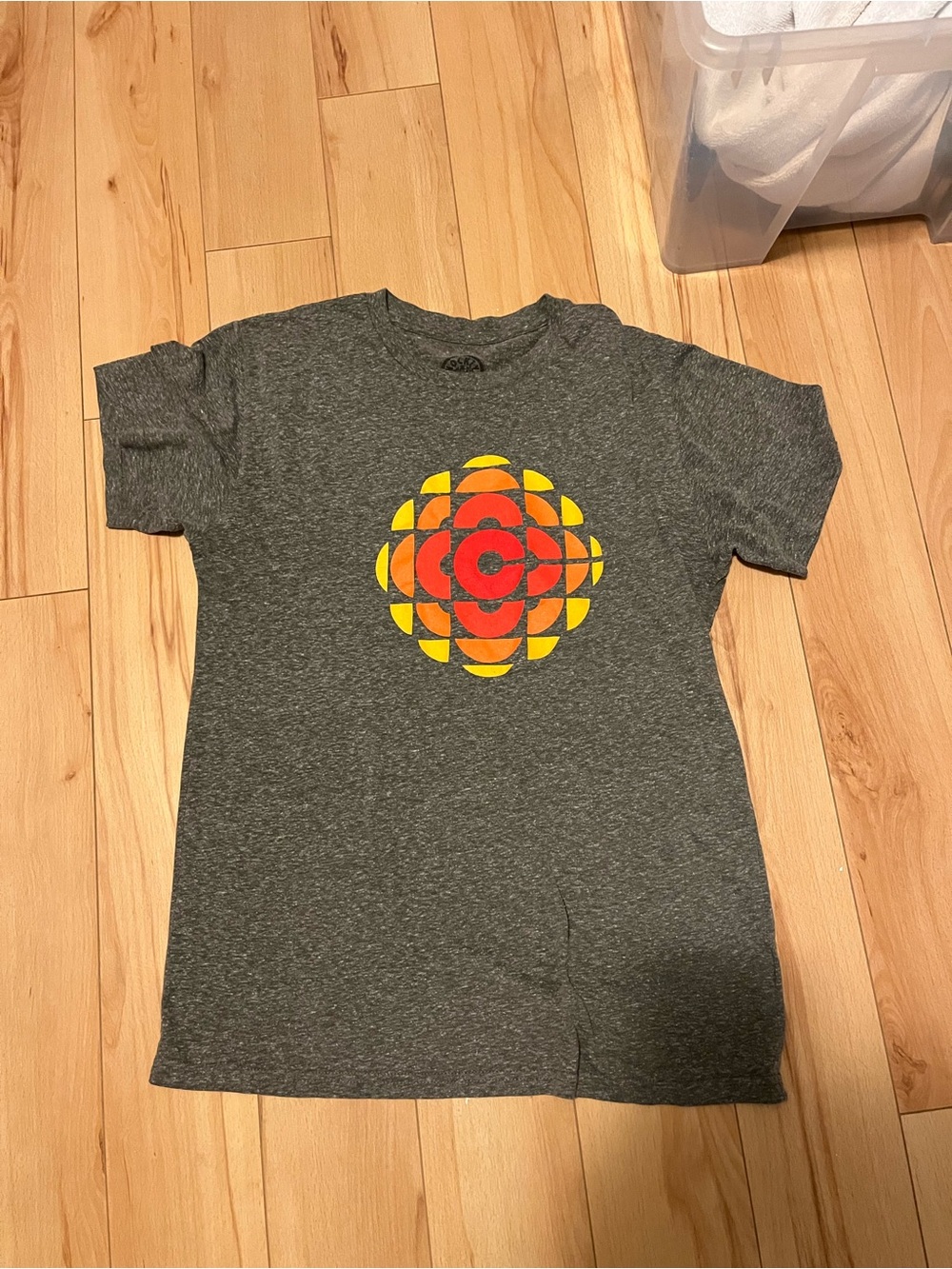 Grey Short Sleeve Graphic Tee with Red & Yellow Logo